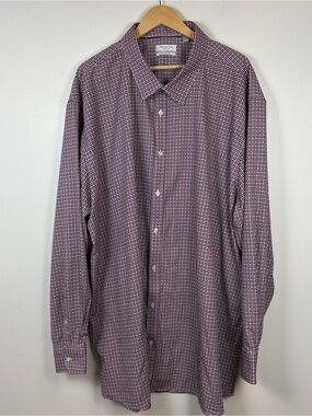 Projek Raw Men’s Pink Burgundy Geometric Pattern Shirt Size 4XT Modern Fit